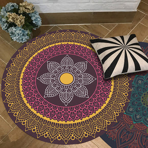 Round Traditional Moroccan Floral 3D Flower Patterned Living Room Bedroom Office Anti-slip Area Rugs
