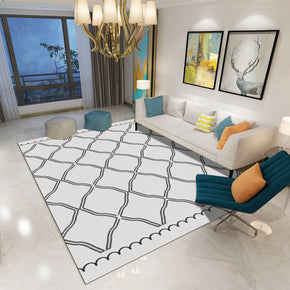 White Modern Geometric Printed Patterned Carpet Living Room Bedroom Office Hall Floor Mat Rugs
