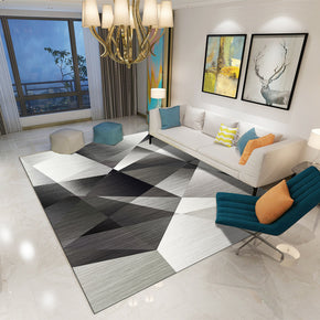 Black Modern Geometric Printed Patterned Carpet Living Room Bedroom Office Hall Floor Mat Rugs