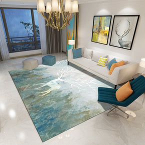 Blue Modern Printed Deer Patterned Carpet Living Room Bedroom Office Hall Floor Mat Rugs
