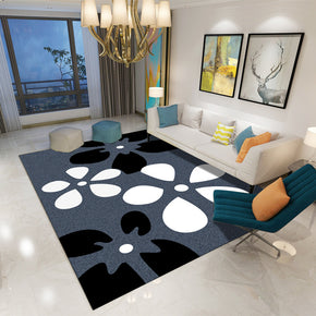 Black Modern Printed Flower Patterned Carpet Living Room Bedroom Office Hall Floor Mat Rugs