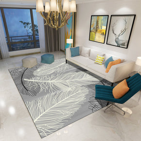 Grey Modern Printed Feather Patterned Carpet Living Room Bedroom Office Hall Floor Mat Rugs