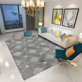 Printed Grey Modern Geometric Patterned Carpet Living Room Bedroom Office Hall Floor Mat Rugs