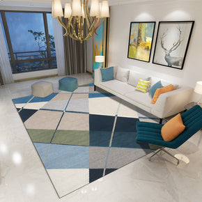 Printed Blue Modern Geometric Patterned Carpet Living Room Bedroom Office Hall Floor Mat Rugs