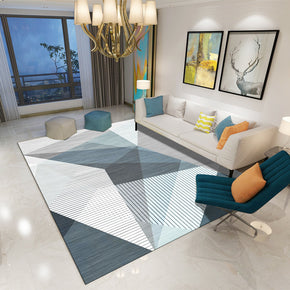 Blue Printed Modern Geometric Patterned Carpet Living Room Bedroom Office Hall Floor Mat Rugs