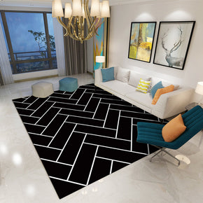 Black Printed Modern Geometric Patterned Carpet Living Room Bedroom Office Hall Floor Mat Rugs