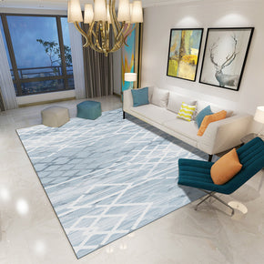 Modern Light Blue Printed Geometric Striped Carpet Living Room Bedroom Office Hall Floor Mat Rugs