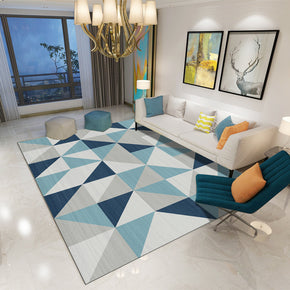 Modern Blue Printed Geometric Carpet Living Room Bedroom Office Hall Floor Mat Rugs