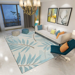 Light Blue Modern Printed Leaves Leaf Patterned Carpet Living Room Bedroom Office Hall Floor Mat Rugs