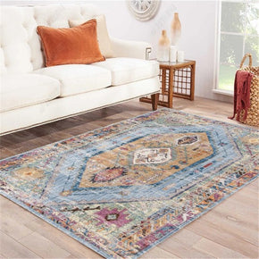 Light Blue Traditional Shaggy Retro Vintage Floral Patterned Living Room Hall Office Bedroom Floor Rugs Size Customizable