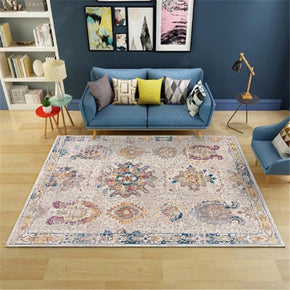 Beige Traditional Retro Vintage Floral Patterned Living Room Hall Office Bedroom Floor Rugs Size Customizable