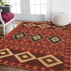 Traditional Shaggy Red Retro Vintage Geometric Patterned Living Room Hall Office Bedroom Floor Rugs Size Customizable