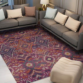 Purple Traditional Shaggy Retro Vintage Geometric Patterned Living Room Hall Office Bedroom Floor Rugs Size Customizable