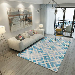 Blue Modern Printed Geometric Pattern Carpet Living Room Bedroom Office Hall Floor Mat Rugs