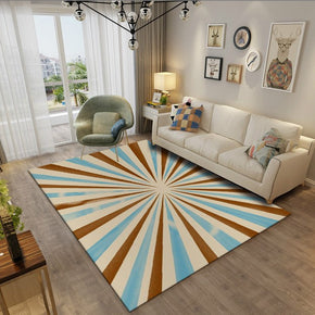 Brown Blue Modern Printed Striped Carpet Living Room Bedroom Office Hall Floor Mat Rugs