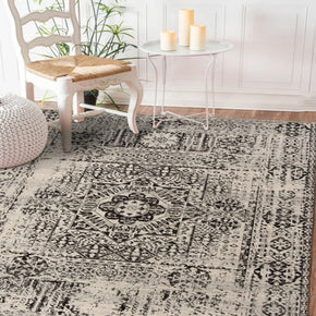 White Black Printed Traditional Shaggy Vintage Patterned Area Rug for Living Room Hall Office Bedroom