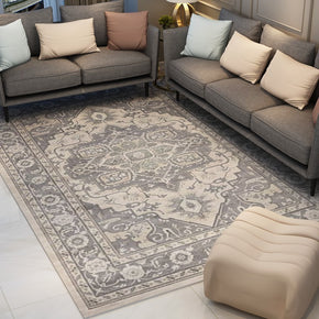 Grey Printed Traditional Shaggy Vintage Patterned Area Rug for Living Room Hall Office Bedroom
