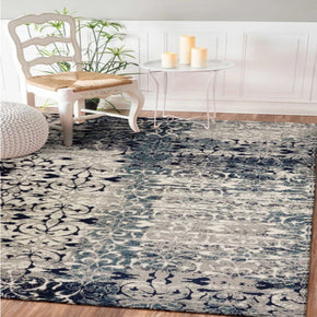 Blue Flower Printed Traditional Shaggy Vintage Patterned Area Rug for Living Room Hall Office Bedroom