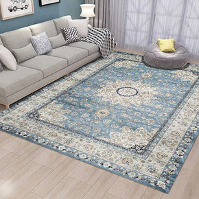 Blue Printed Traditional Shaggy Vintage Patterned Area Rug for Living Room Hall Office Bedroom