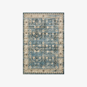 Beautiful Blue Floral Vintage Traditional Shaggy Rugs for Living Room Dining Room Bedroom Hall