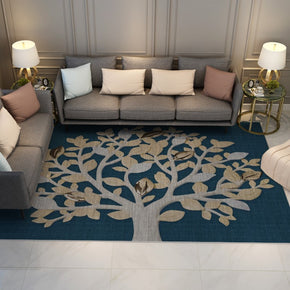 Blue Botanical Tree Simple Modern Area Rugs Floormat for Living Room Bedroom Office Hall