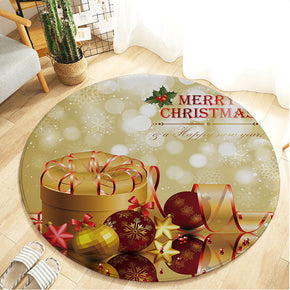 Christmas Holiday Round Yellow Gifts Flannel Kitchen Doormat Bathroom Floor Mats Rugs for Christmas Tree