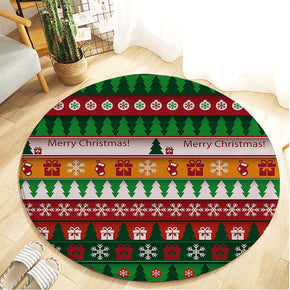 Colourful Christmas Tree Christmas Holiday Round Flannel Kitchen Doormat Bathroom Floor Mats Rugs