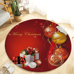 Red Merry Christmas Holiday Round Flannel Kitchen Doormat Bathroom Floor Mats Rugs for Christmas Tree