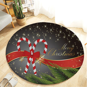 Santa Walking Stick Christmas Holiday Round Flannel Kitchen Doormat Bathroom Floor Mats Rugs Christmas Tree