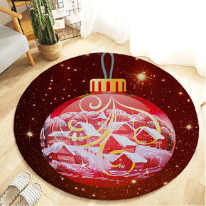 Red Crystal Ball Christmas Holiday Round Flannel Kitchen Doormat Bathroom Floor Mats Rugs Christmas Tree