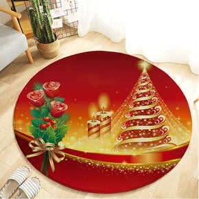 Yellow Christmas Tree Christmas Holiday Round Flannel Kitchen Doormat Bathroom Floor Mats Rugs