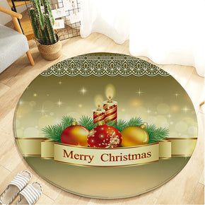 Yellow Christmas Holiday Round Flannel Kitchen Doormat Bathroom Floor Mats Rugs for Christmas Tree