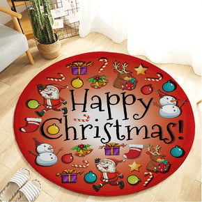 Happy Christmas Holiday Red Round Flannel Kitchen Doormat Bathroom Floor Mats Rugs for Christmas Tree