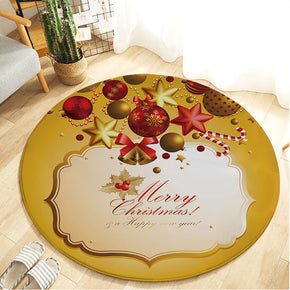 Yellow Bells Christmas Holiday Red Round Flannel Kitchen Doormat Bathroom Floor Mats Rugs for Christmas Tree