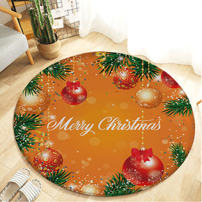 Orange Christmas Holiday Red Round Flannel Kitchen Doormat Bathroom Floor Mats Rugs for Christmas Tree