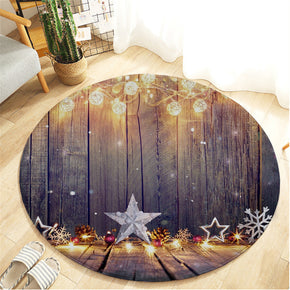 Stars Christmas Holiday Round Flannel Kitchen Doormat Bathroom Floor Mats Rugs for Christmas Tree