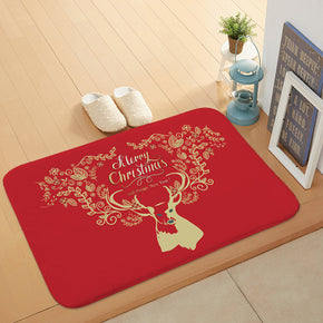 Golden Antlers Red Christmas Holiday Door Mat Kitchen Entryway Bathroom Christmas Decorations Gift Floor mats