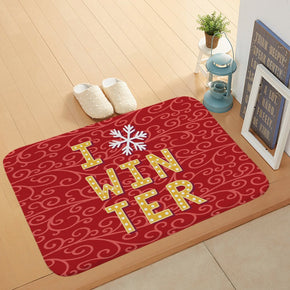 Red Printed Christmas Holiday Door Mat Kitchen Entryway Bathroom Christmas Decorations Gift Floormats