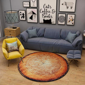 3D Antique Wood Grain Annual Ring Round Carpet for Bedroom  Living Room Wood Kitchen Entrance Mat