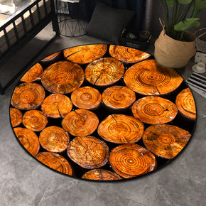 Orange Antique Wood Grain Modern Country Style Round Tree Annual Ring Shape Area Rug