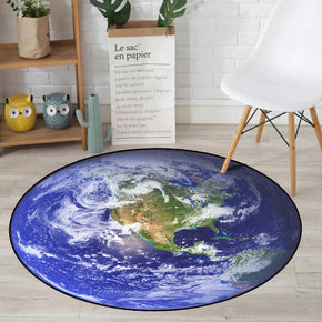 Round Carpet Earth Modern Blue for Living Room Bedroom Kitchen