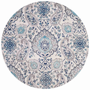 White Round Vintage Style Printed Patterned Living Room Bedroom Office Anti-slip Area Rugs