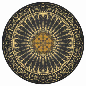 Yellow Green Round Vintage Style 3D Flower Patterned Rugs Living Room Bedroom Office Anti-slip Area Floor Mats