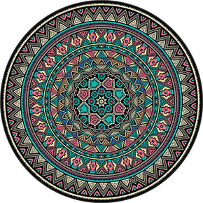 Colourful Round 3D Flower Vintage Style Patterned Printed Rugs Living Room Bedroom Office Anti-slip Area Floor Mats