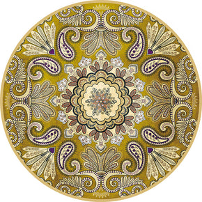 Yellow Quality Round Vintage Style Patterned Printed Rugs Living Room Bedroom Office Anti-slip Area Floor Mats