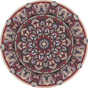 Red Pretty Quality Round Vintage Style Printed Patterned Rugs Living Room Bedroom Office Anti-slip Area Floor Mats