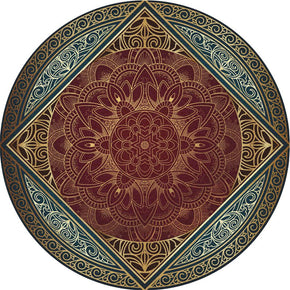 Brown Pretty Quality Round Printed Patterned Vintage Style Rugs Living Room Bedroom Office Anti-slip Area Floor Mats
