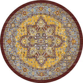 Yellow Brown Vintage Style Round Printed Patterned Rugs Living Room Bedroom Office Anti-slip Area Floor Mats
