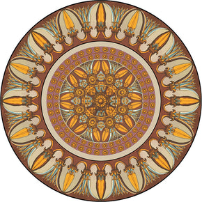 Yellow 3D Flower Round Patterned Vintage Style Rugs Living Room Bedroom Office Anti-slip Area Floor Mats