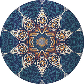 Quality Blue Round Patterned Vintage Style Rugs Living Room Bedroom Office Anti-slip Area Floor Mats